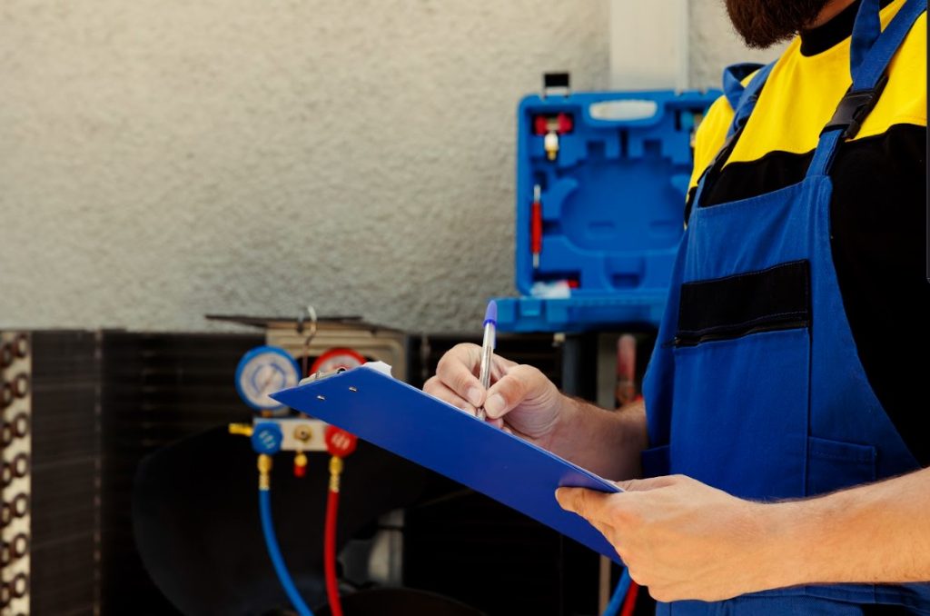 HVAC technician performing a routine maintenance check