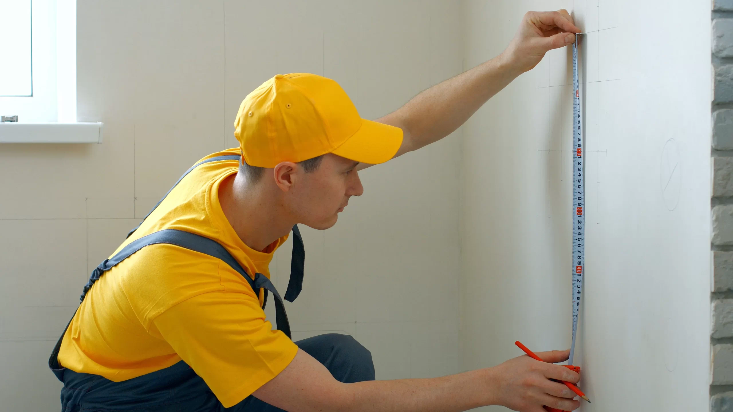 Technician measuring the size of a room for proper AC installation